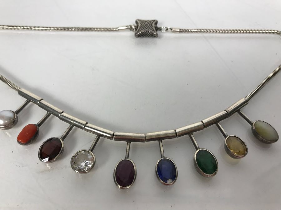 Sterling Silver Multi-Stone Necklace 38.3g [Photo 8]