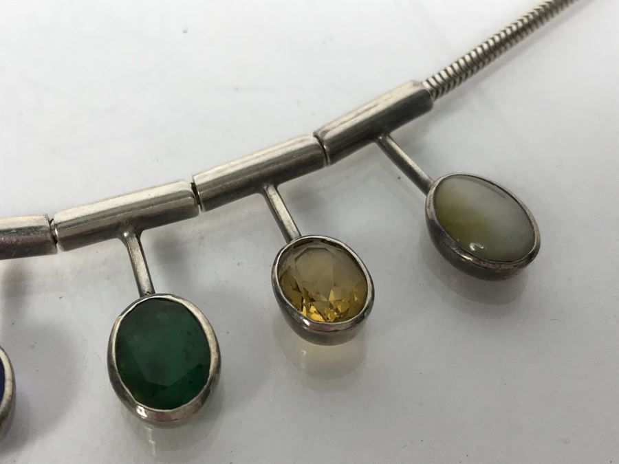 Sterling Silver Multi-Stone Necklace 38.3g [Photo 12]