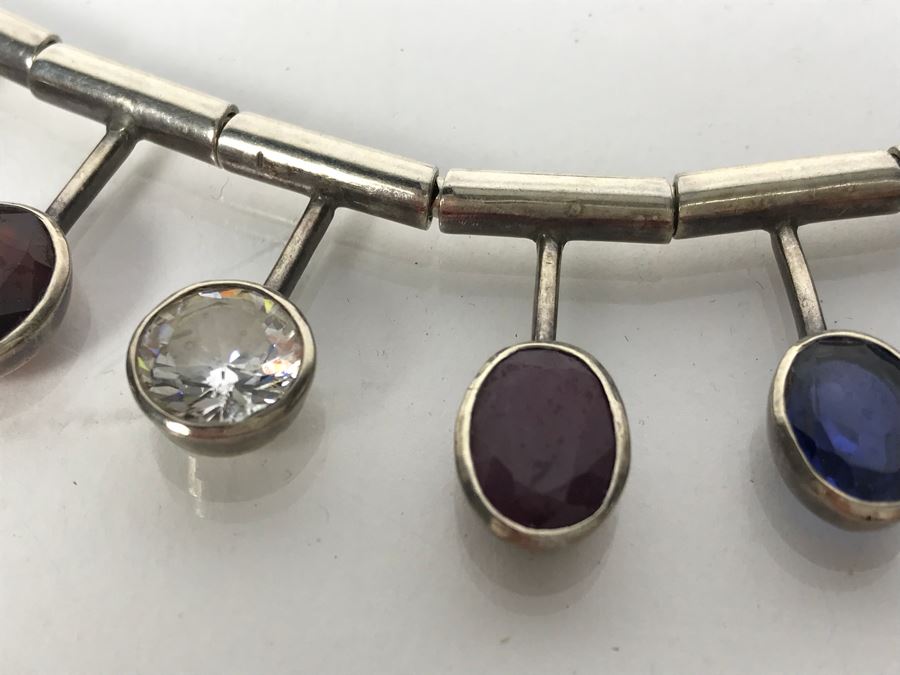 Sterling Silver Multi-Stone Necklace 38.3g [Photo 10]