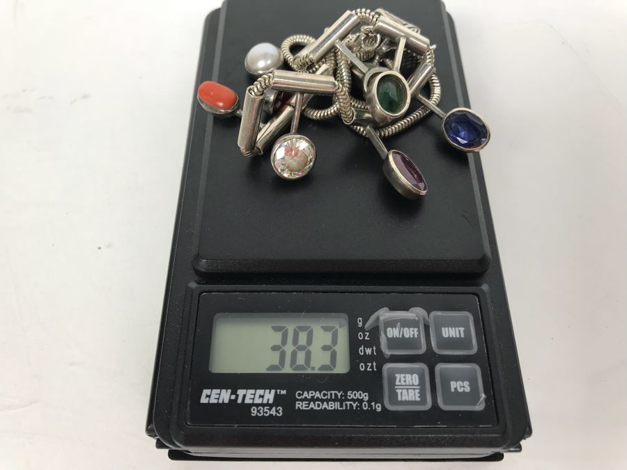 Sterling Silver Multi-Stone Necklace 38.3g [Photo 15]