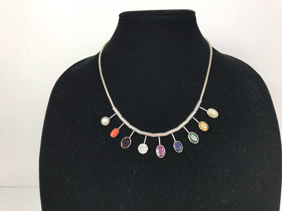 Sterling Silver Multi-Stone Necklace 38.3g [Photo 2]