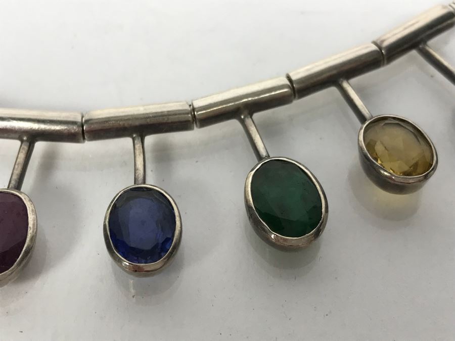 Sterling Silver Multi-Stone Necklace 38.3g [Photo 11]