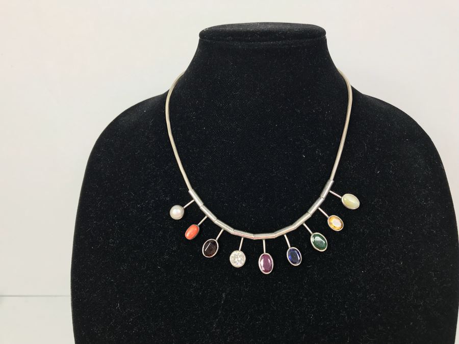 Sterling Silver Multi-Stone Necklace 38.3g [Photo 5]