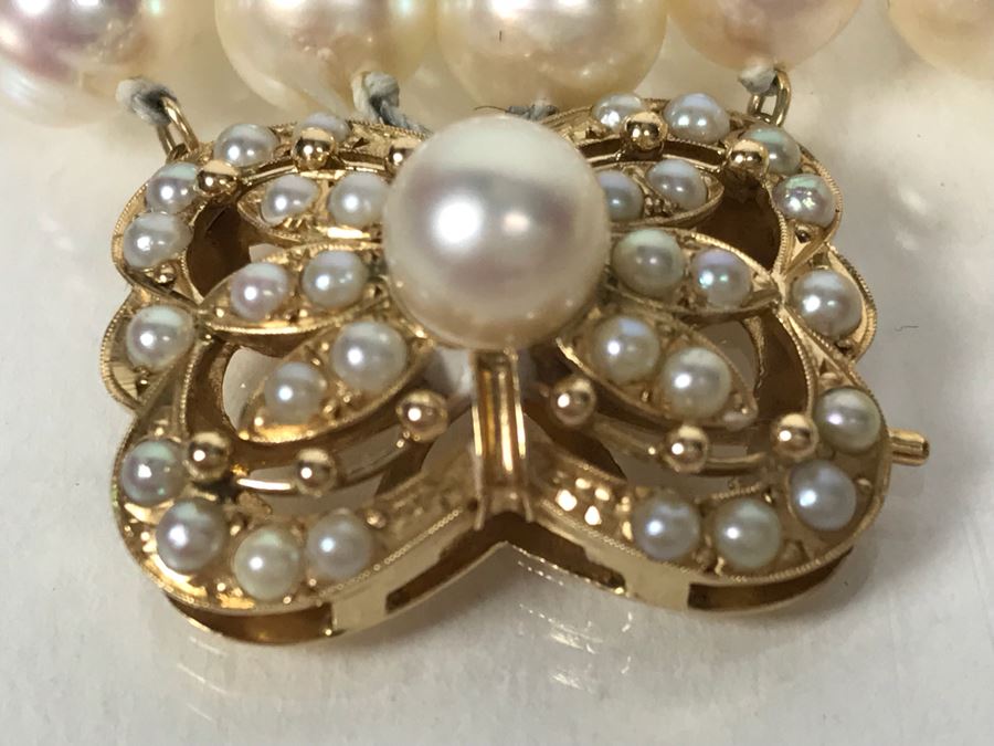 14k Yellow Gold Pearl Stand Bracelet 55.5g [Photo 12]