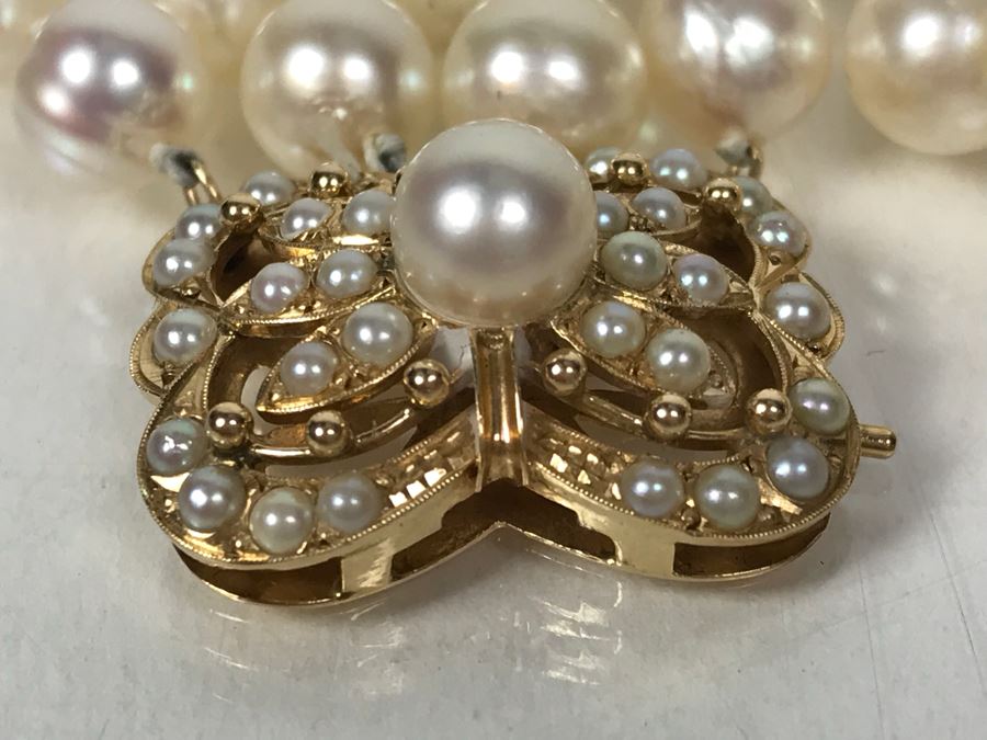 14k Yellow Gold Pearl Stand Bracelet 55.5g [Photo 13]