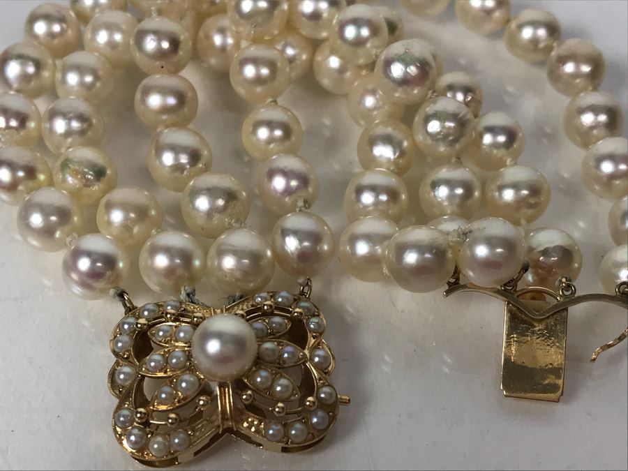 14k Yellow Gold Pearl Stand Bracelet 55.5g [Photo 9]