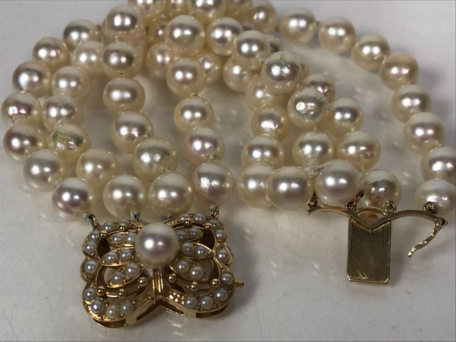 14k Yellow Gold Pearl Stand Bracelet 55.5g [Photo 7]