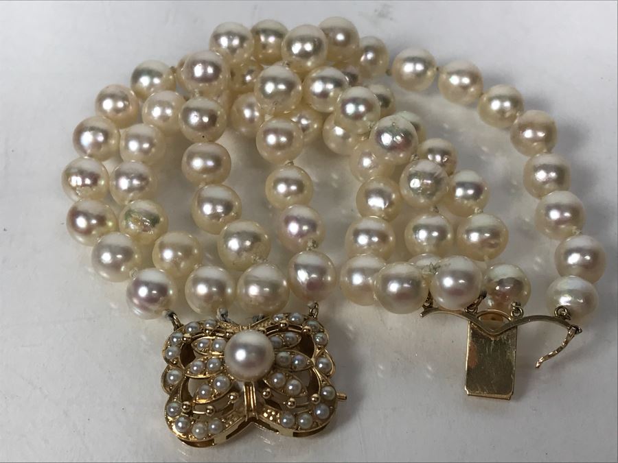 14k Yellow Gold Pearl Stand Bracelet 55.5g [Photo 8]