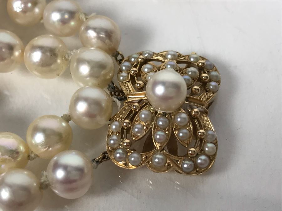 14k Yellow Gold Pearl Stand Bracelet 55.5g [Photo 5]