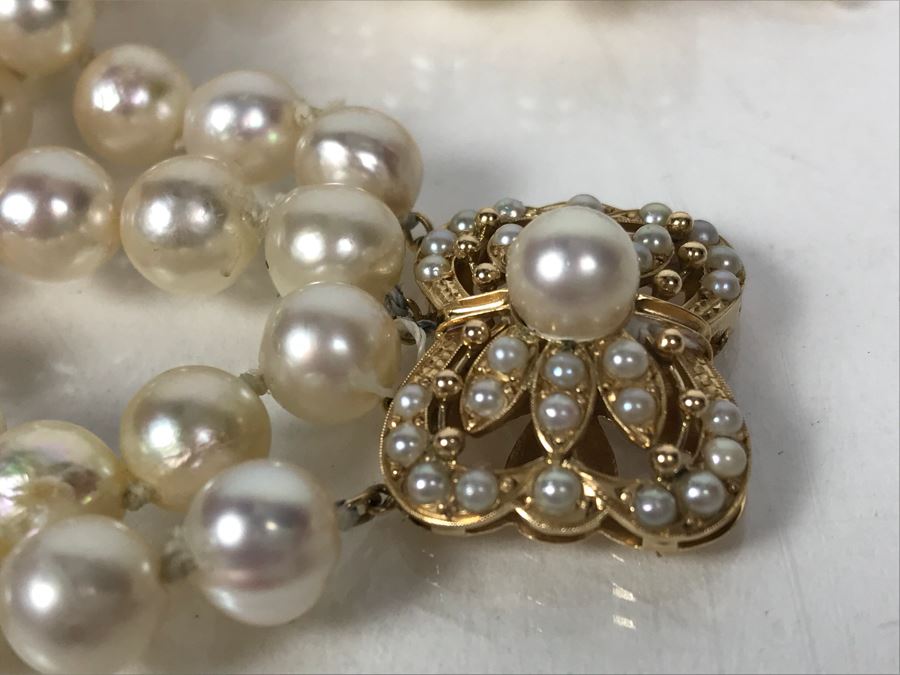 14k Yellow Gold Pearl Stand Bracelet 55.5g [Photo 6]