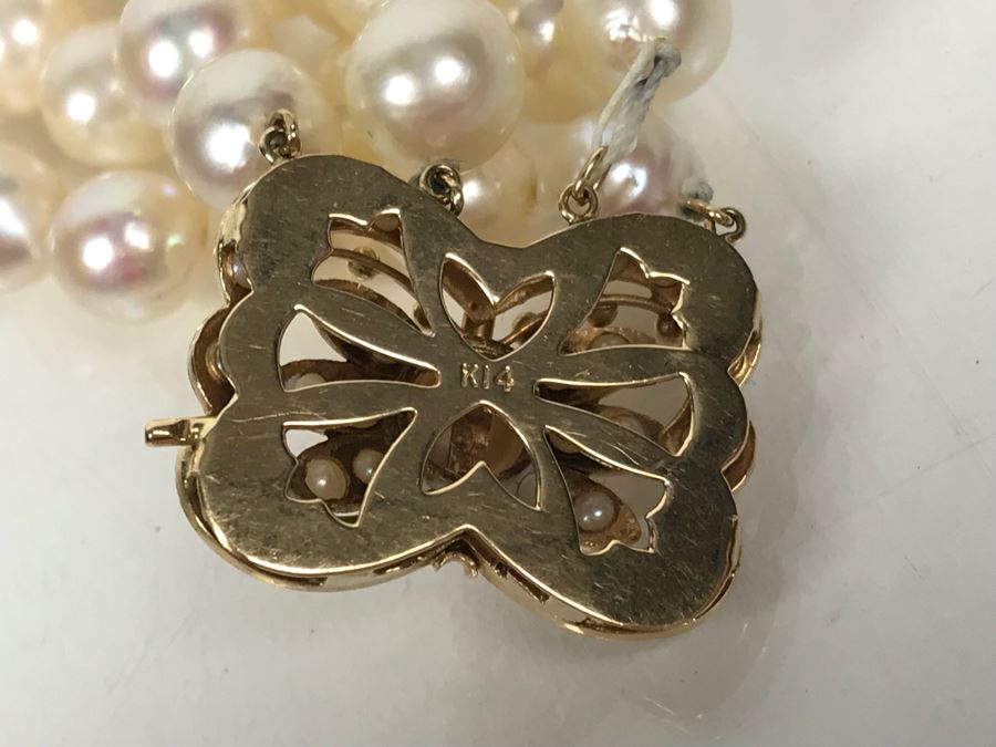 14k Yellow Gold Pearl Stand Bracelet 55.5g [Photo 16]