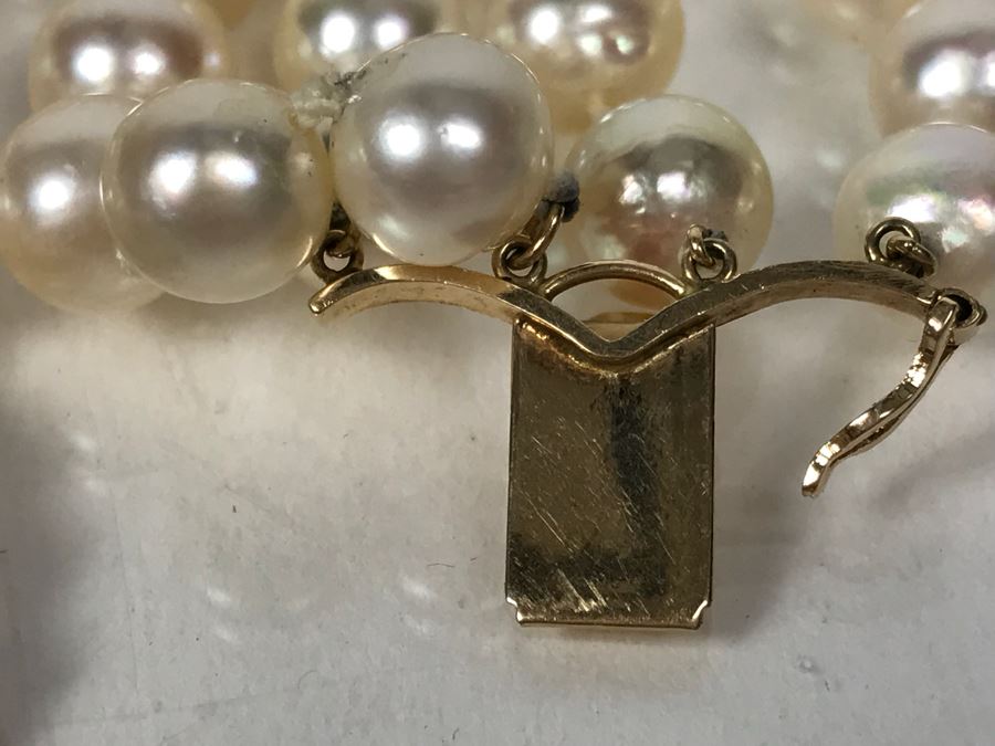 14k Yellow Gold Pearl Stand Bracelet 55.5g [Photo 14]