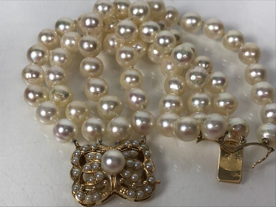 14k Yellow Gold Pearl Stand Bracelet 55.5g [Photo 10]