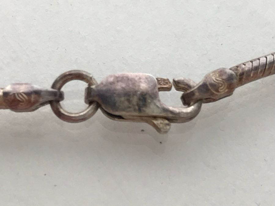 Sterling Silver Necklace With Sterling Silver Pendant And Pink Stone 22.8g [Photo 9]