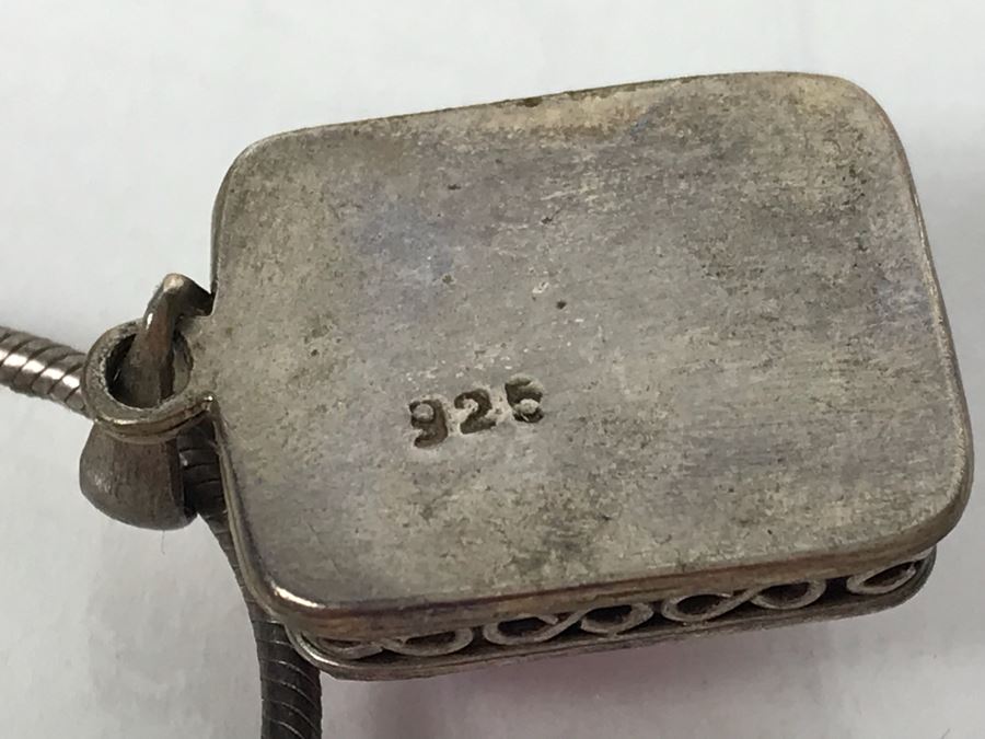 Sterling Silver Necklace With Sterling Silver Pendant And Pink Stone 22.8g [Photo 7]