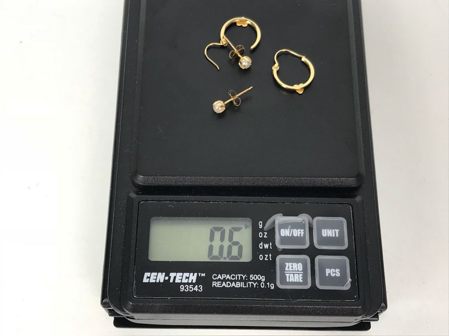 14k Gold Pearl Strand Necklace And Pair Of 14k Gold Earrings 6.3g TW [Photo 17]