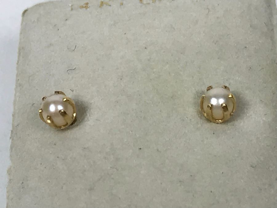 14k Gold Pearl Strand Necklace And Pair Of 14k Gold Earrings 6.3g TW [Photo 12]