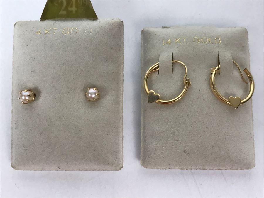 14k Gold Pearl Strand Necklace And Pair Of 14k Gold Earrings 6.3g TW [Photo 9]