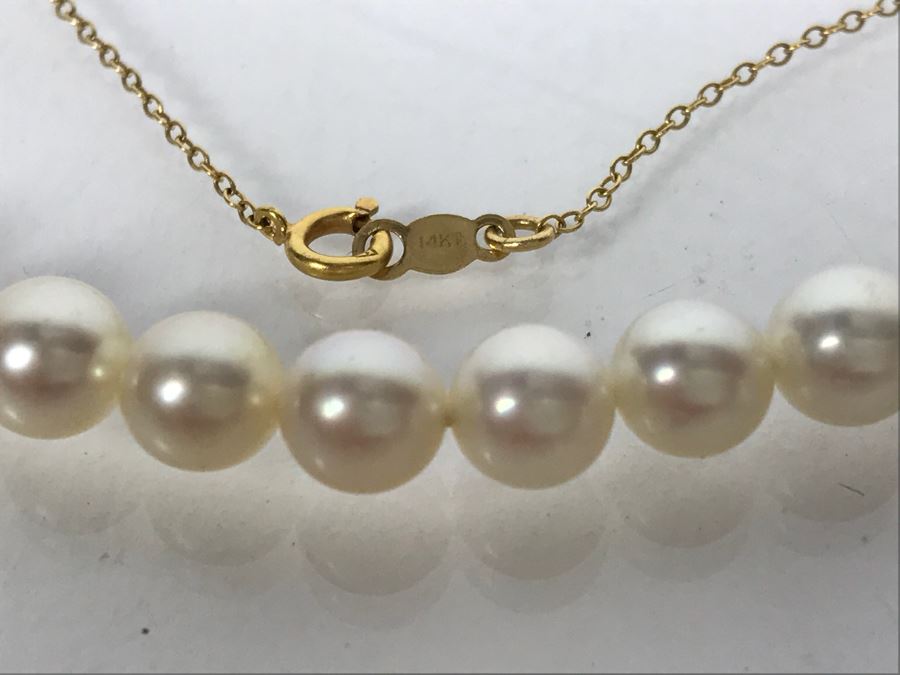 14k Gold Pearl Strand Necklace And Pair Of 14k Gold Earrings 6.3g TW [Photo 4]