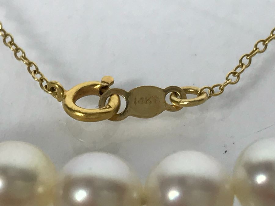 14k Gold Pearl Strand Necklace And Pair Of 14k Gold Earrings 6.3g TW [Photo 5]