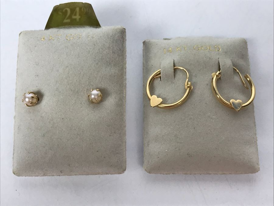 14k Gold Pearl Strand Necklace And Pair Of 14k Gold Earrings 6.3g TW [Photo 8]