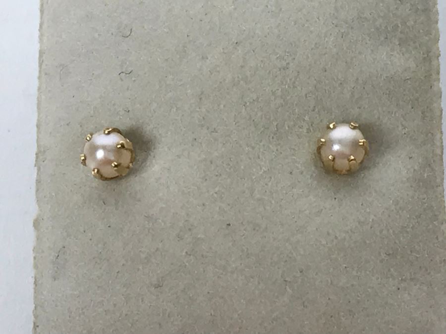 14k Gold Pearl Strand Necklace And Pair Of 14k Gold Earrings 6.3g TW [Photo 13]