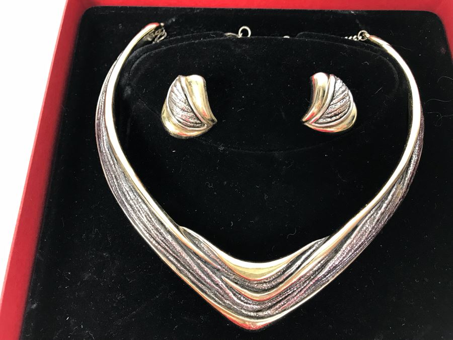 Sterling Silver Necklace And Matching Earrings By N.S. Bar-On With Box 66g [Photo 1]