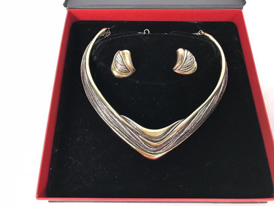 Sterling Silver Necklace And Matching Earrings By N.S. Bar-On With Box 66g [Photo 2]