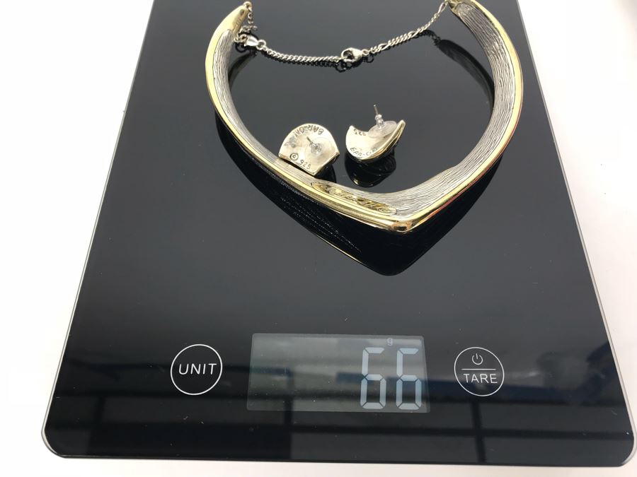 Sterling Silver Necklace And Matching Earrings By N.S. Bar-On With Box 66g [Photo 10]