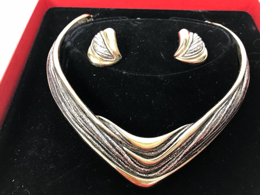 Sterling Silver Necklace And Matching Earrings By N.S. Bar-On With Box 66g [Photo 3]