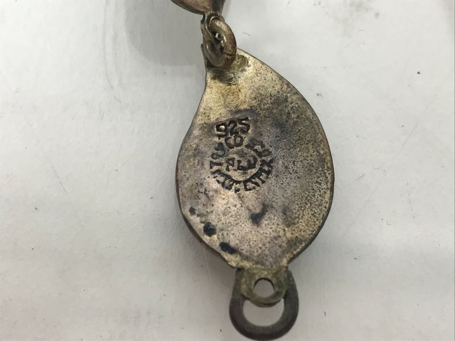 Sterling Silver Inlaid Mother Of Pearl Bracelet (7'L) And Matching Pendant 12.5g [Photo 6]