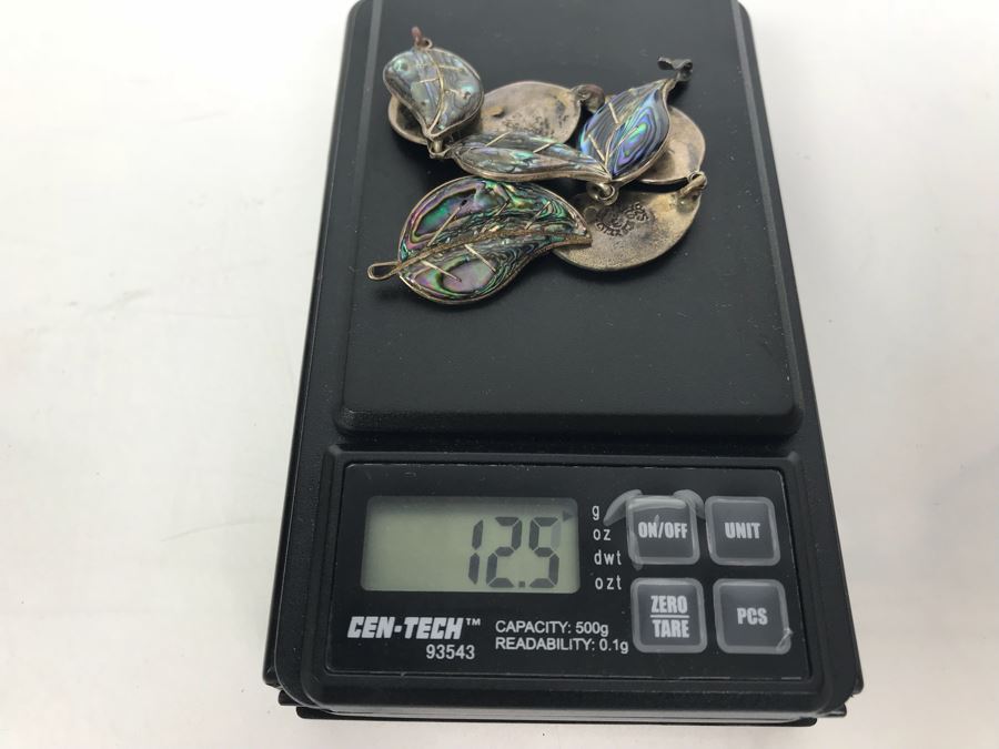 Sterling Silver Inlaid Mother Of Pearl Bracelet (7'L) And Matching Pendant 12.5g [Photo 7]