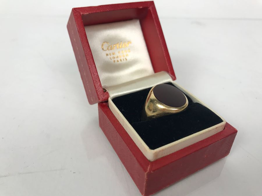 14k Yellow Gold Vintage CARTIER Mens Ring With Original Cartier Box Size 10.4g 9 1/4 [Photo 4]