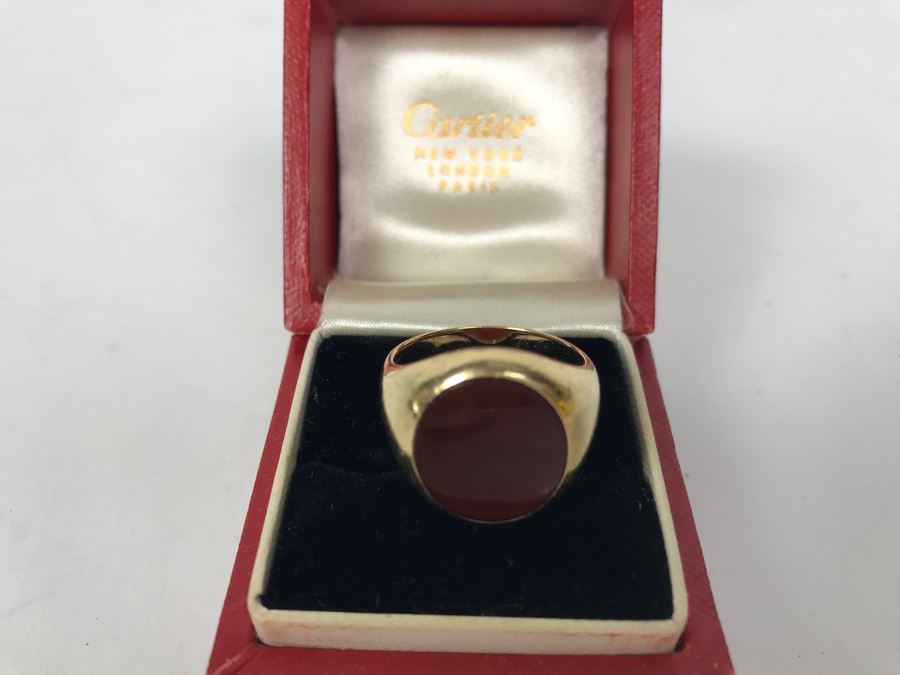 14k Yellow Gold Vintage CARTIER Mens Ring With Original Cartier Box Size 10.4g 9 1/4 [Photo 5]