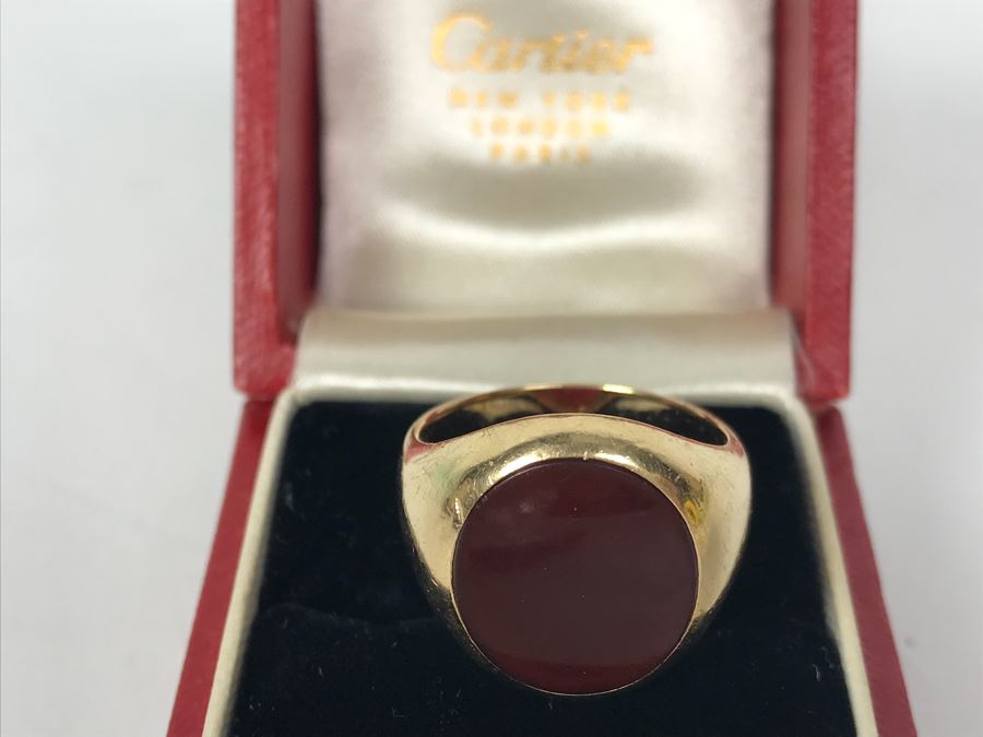 14k Yellow Gold Vintage CARTIER Mens Ring With Original Cartier Box Size 10.4g 9 1/4 [Photo 8]