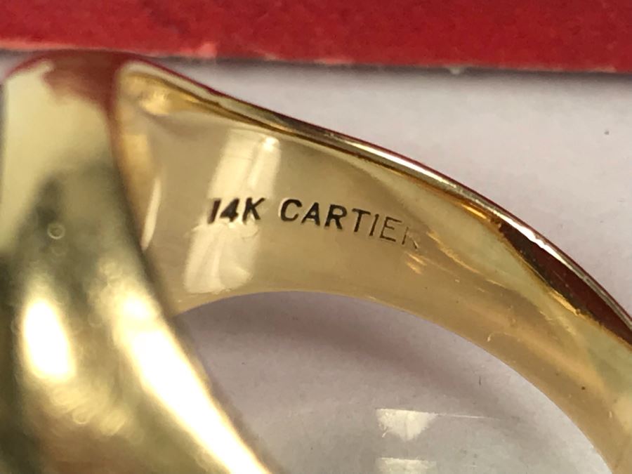 14k Yellow Gold Vintage CARTIER Mens Ring With Original Cartier Box Size 10.4g 9 1/4 [Photo 15]