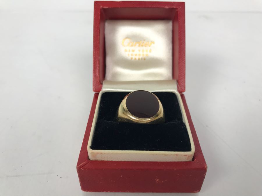 14k Yellow Gold Vintage CARTIER Mens Ring With Original Cartier Box Size 10.4g 9 1/4 [Photo 3]