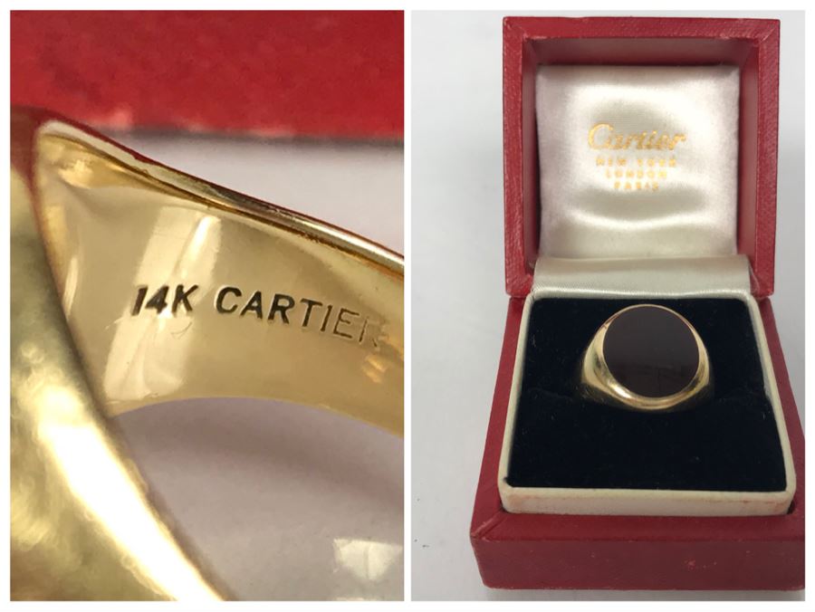 14k Yellow Gold Vintage CARTIER Mens Ring With Original Cartier Box Size 10.4g 9 1/4 [Photo 1]