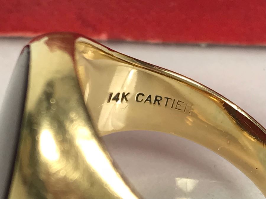 14k Yellow Gold Vintage CARTIER Mens Ring With Original Cartier Box Size 10.4g 9 1/4 [Photo 14]