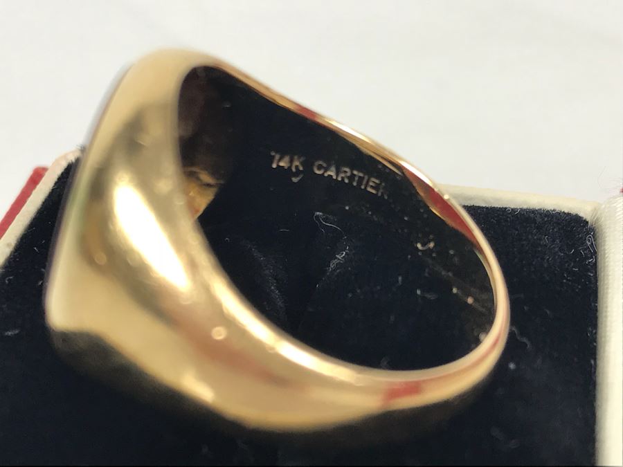 14k Yellow Gold Vintage CARTIER Mens Ring With Original Cartier Box Size 10.4g 9 1/4 [Photo 13]