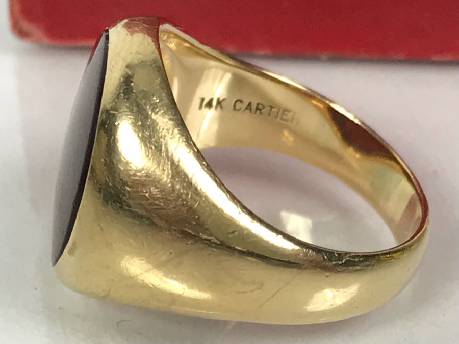14k Yellow Gold Vintage CARTIER Mens Ring With Original Cartier Box Size 10.4g 9 1/4 [Photo 16]