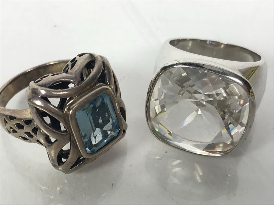 Pair Of Sterling Silver Rings 28.1g Both Sized 8 1/2 [Photo 4]