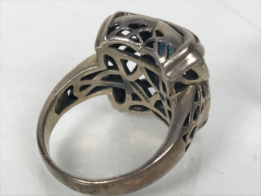Pair Of Sterling Silver Rings 28.1g Both Sized 8 1/2 [Photo 5]