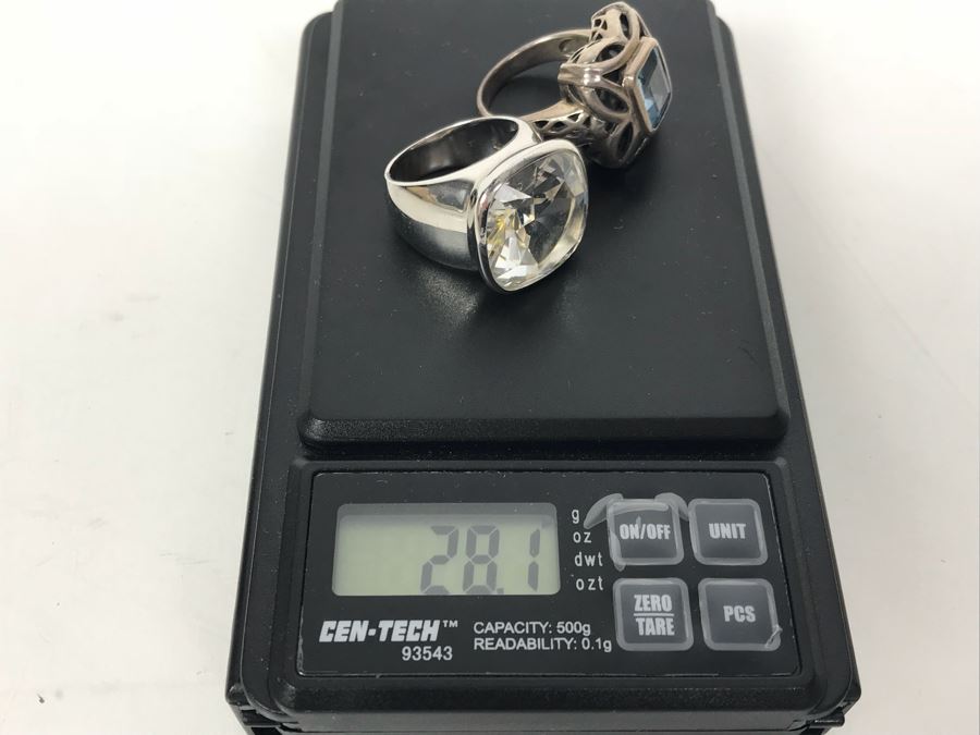 Pair Of Sterling Silver Rings 28.1g Both Sized 8 1/2 [Photo 13]