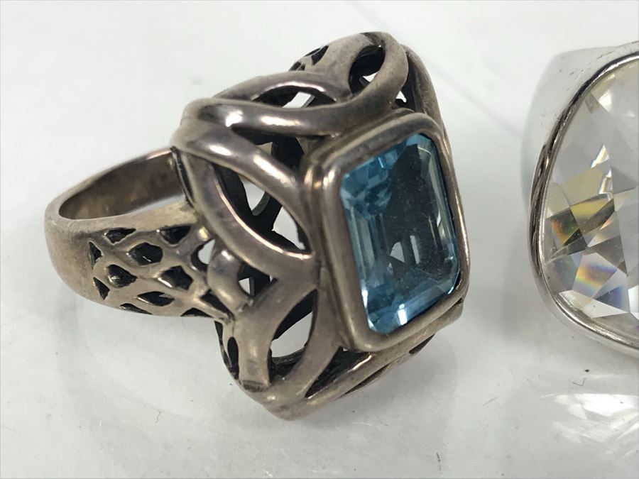 Pair Of Sterling Silver Rings 28.1g Both Sized 8 1/2