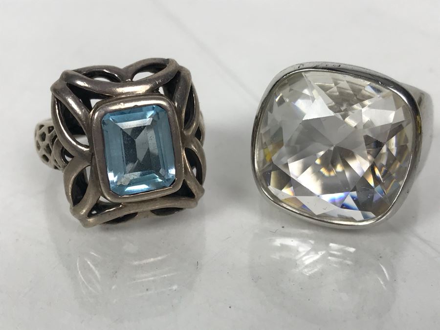 Pair Of Sterling Silver Rings 28.1g Both Sized 8 1/2 [Photo 2]