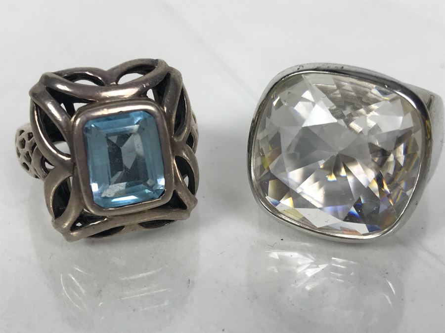 Pair Of Sterling Silver Rings 28.1g Both Sized 8 1/2 [Photo 1]