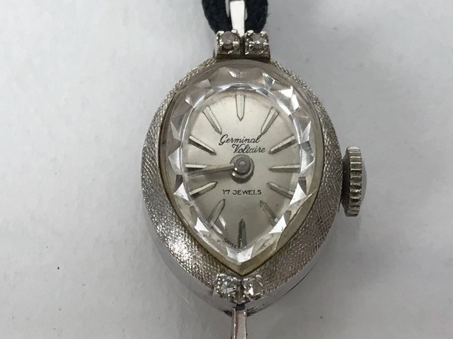 14k White Gold Vintage Germinal Voltaire Ladies Watch Working 8g [Photo 3]