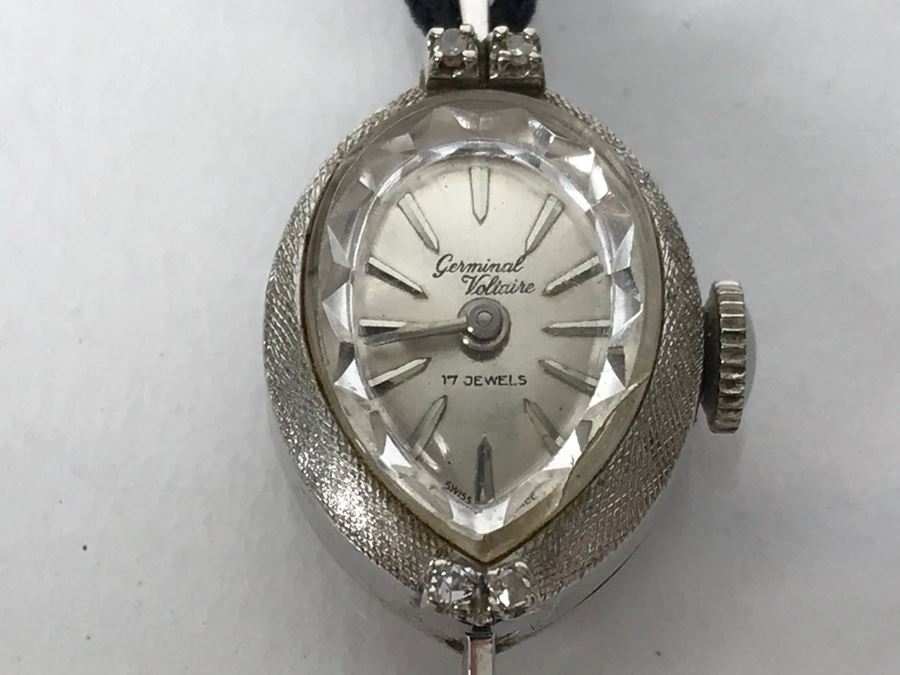 14k White Gold Vintage Germinal Voltaire Ladies Watch Working 8g [Photo 4]