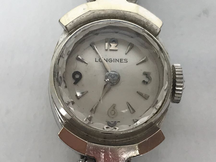 14k White Gold Vintage Longines Ladies Watch Working (Watch Band Is Stainless Steel) 14.3g [Photo 6]